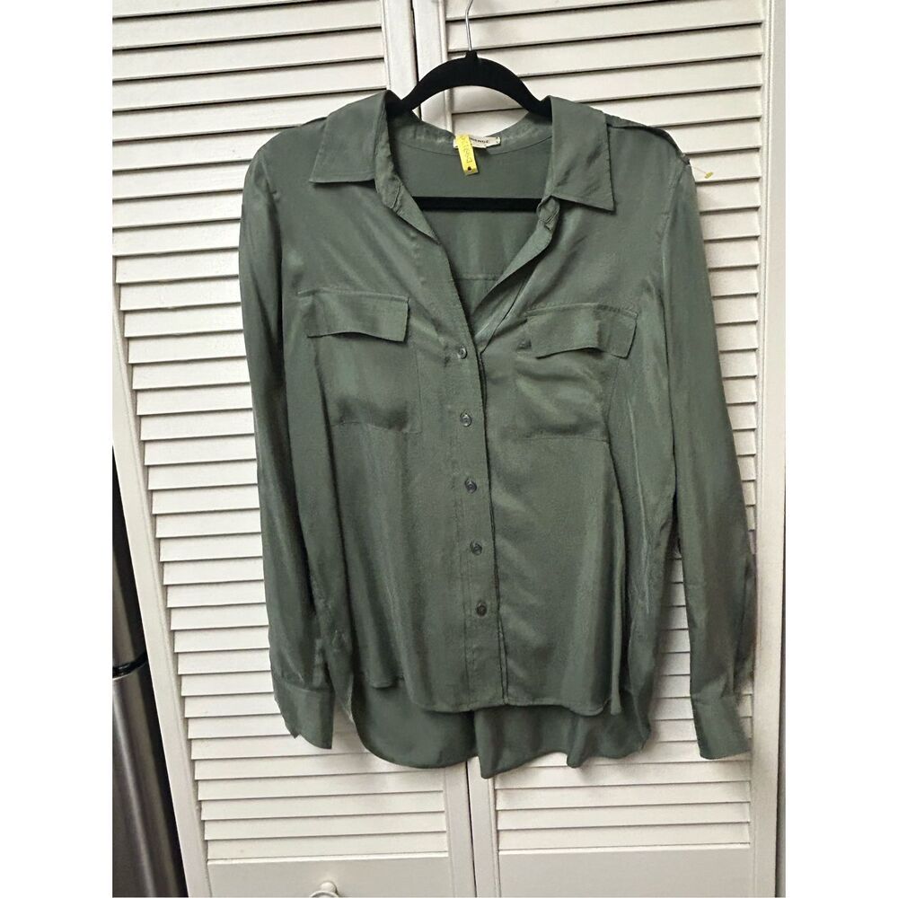 L'AGENCE Olive Green Button-Front Silk Blouse - Picture 8 of 9